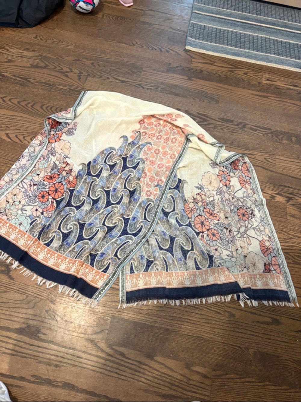 Lightweight Floral & Wave Print Shawl Jacket - Cream & Navy